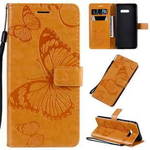 For LG G8X Pressed Printing Butterfly Pattern Horizontal Flip PU Leather Case with Holder & Card Slots & Wallet & Lanyard(Yellow)