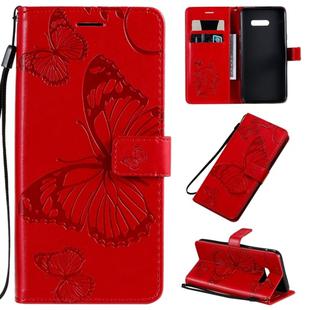 For LG G8X Pressed Printing Butterfly Pattern Horizontal Flip PU Leather Case with Holder & Card Slots & Wallet & Lanyard(Red)