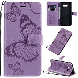 For LG G8X Pressed Printing Butterfly Pattern Horizontal Flip PU Leather Case with Holder & Card Slots & Wallet & Lanyard(Purple)