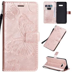 For LG G8X Pressed Printing Butterfly Pattern Horizontal Flip PU Leather Case with Holder & Card Slots & Wallet & Lanyard(Rose Gold)
