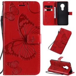 For Nokia 7.2 Pressed Printing Butterfly Pattern Horizontal Flip PU Leather Case with Holder & Card Slots & Wallet & Lanyard(Red)