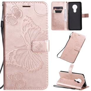 For Nokia 7.2 Pressed Printing Butterfly Pattern Horizontal Flip PU Leather Case with Holder & Card Slots & Wallet & Lanyard(Rose Gold)