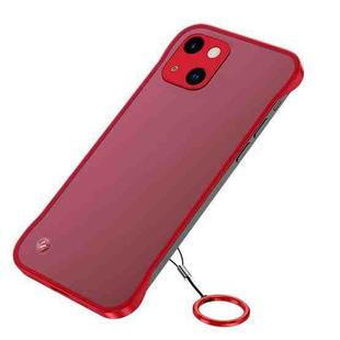 Frosted Soft Four-corner Shockproof Case with Finger Ring Strap & Metal Lens Cover For iPhone 13 mini(Red)
