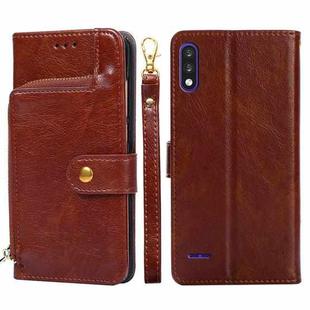 Zipper Bag PU + TPU Horizontal Flip Leather Case with Holder & Card Slot & Wallet & Lanyard For LG K22(Brown)