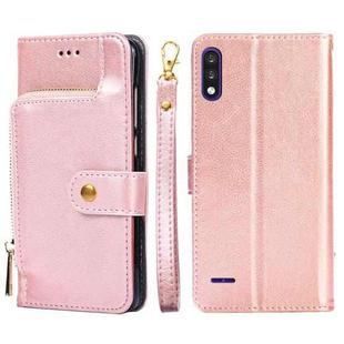Zipper Bag PU + TPU Horizontal Flip Leather Case with Holder & Card Slot & Wallet & Lanyard For LG K22(Rose Gold)