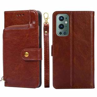 Zipper Bag PU + TPU Horizontal Flip Leather Case with Holder & Card Slot & Wallet & Lanyard For OnePlus 9 Pro(Brown)