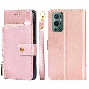 Zipper Bag PU + TPU Horizontal Flip Leather Case with Holder & Card Slot & Wallet & Lanyard For OnePlus 9 Pro(Rose Gold)