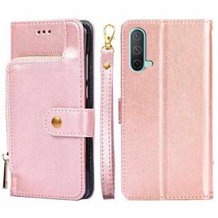 Zipper Bag PU + TPU Horizontal Flip Leather Case with Holder & Card Slot & Wallet & Lanyard For OnePlus Nord CE 5G(Rose Gold)