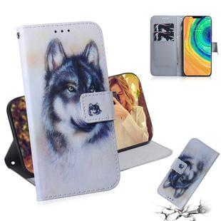 For Huawei Mate 30 Pro Coloured Drawing Pattern Horizontal Flip PU Leather Case with Holder & Card Slots & Wallet(White Wolf)