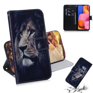 For Galaxy A20S Coloured Drawing Pattern Horizontal Flip PU Leather Case with Holder & Card Slots & Wallet(Lion)