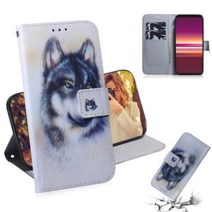 For Sony Xperia 5 Coloured Drawing Pattern Horizontal Flip PU Leather Case with Holder & Card Slots & Wallet(White Wolf)