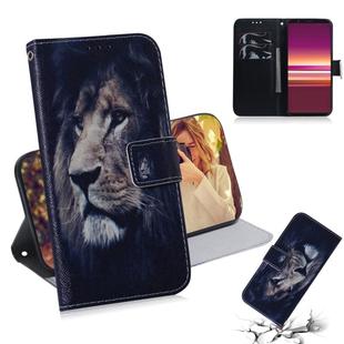 For Sony Xperia 5 Coloured Drawing Pattern Horizontal Flip PU Leather Case with Holder & Card Slots & Wallet(Lion)