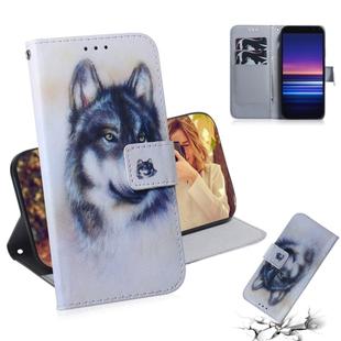 For Sony Xperia 20 Coloured Drawing Pattern Horizontal Flip PU Leather Case with Holder & Card Slots & Wallet(White Wolf)