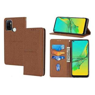 For OPPO A53 Woven Texture Stitching Magnetic Horizontal Flip PU Leather Case with Holder & Card Slots & Wallet & Lanyard(Brown)