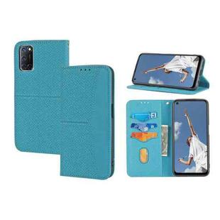 For OPPO A54 Woven Texture Stitching Magnetic Horizontal Flip PU Leather Case with Holder & Card Slots & Wallet & Lanyard(Blue)