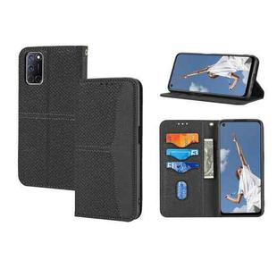 For OPPO A54 Woven Texture Stitching Magnetic Horizontal Flip PU Leather Case with Holder & Card Slots & Wallet & Lanyard(Black)