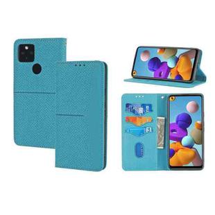 For Google Pixel 5a 5G Woven Texture Stitching Magnetic Horizontal Flip PU Leather Case with Holder & Card Slots & Wallet & Lanyard(Blue)