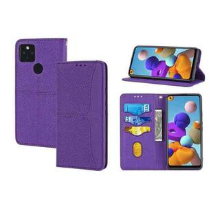 For Google Pixel 5a 5G Woven Texture Stitching Magnetic Horizontal Flip PU Leather Case with Holder & Card Slots & Wallet & Lanyard(Purple)