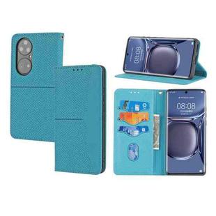 For Huawei P50 Woven Texture Stitching Magnetic Horizontal Flip PU Leather Case with Holder & Card Slots & Wallet & Lanyard(Blue)