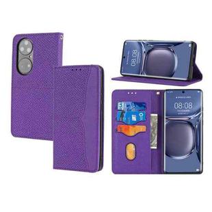 For Huawei P50 Woven Texture Stitching Magnetic Horizontal Flip PU Leather Case with Holder & Card Slots & Wallet & Lanyard(Purple)