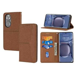 For Huawei P50 Pro Woven Texture Stitching Magnetic Horizontal Flip PU Leather Case with Holder & Card Slots & Wallet & Lanyard(Brown)