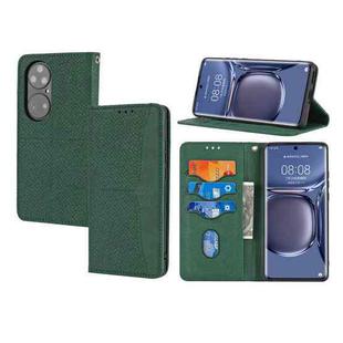 For Huawei P50 Pro Woven Texture Stitching Magnetic Horizontal Flip PU Leather Case with Holder & Card Slots & Wallet & Lanyard(Green)