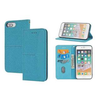 Woven Texture Stitching Magnetic Horizontal Flip PU Leather Case with Holder & Card Slots & Wallet & Lanyard For iPhone 8 Plus / 7 Plus(Blue)