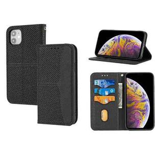 For iPhone 12 / 12 Pro Woven Texture Stitching Magnetic Horizontal Flip PU Leather Case with Holder & Card Slots & Wallet & Lanyard(Black)