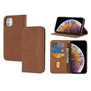 For iPhone 13 Woven Texture Stitching Magnetic Horizontal Flip PU Leather Case with Holder & Card Slots & Wallet & Lanyard(Brown)