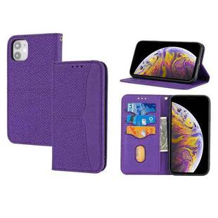 For iPhone 13 Woven Texture Stitching Magnetic Horizontal Flip PU Leather Case with Holder & Card Slots & Wallet & Lanyard(Purple)