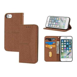 For iPhone SE 2022 / SE 2020 / 8 / 7 Woven Texture Stitching Magnetic Horizontal Flip PU Leather Case with Holder & Card Slots & Wallet & Lanyard(Brown)