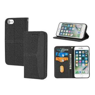 For iPhone SE 2022 / SE 2020 / 8 / 7 Woven Texture Stitching Magnetic Horizontal Flip PU Leather Case with Holder & Card Slots & Wallet & Lanyard(Black)