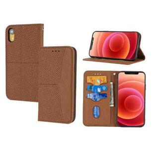 For iPhone XR Woven Texture Stitching Magnetic Horizontal Flip PU Leather Case with Holder & Card Slots & Wallet & Lanyard(Brown)