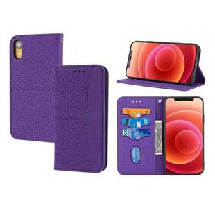 For iPhone XR Woven Texture Stitching Magnetic Horizontal Flip PU Leather Case with Holder & Card Slots & Wallet & Lanyard(Purple)