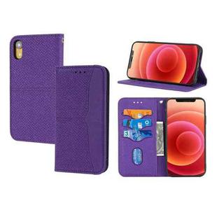 For iPhone X / XS Woven Texture Stitching Magnetic Horizontal Flip PU Leather Case with Holder & Card Slots & Wallet & Lanyard(Purple)