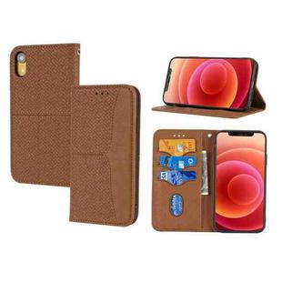For iPhone XS Max Woven Texture Stitching Magnetic Horizontal Flip PU Leather Case with Holder & Card Slots & Wallet & Lanyard(Brown)