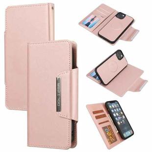 Ultra-thin Detachable Silk Texture Horizontal Flip PU Leather Case with Card Slots & Wallet & Photo Frame For iPhone 13(Pink)