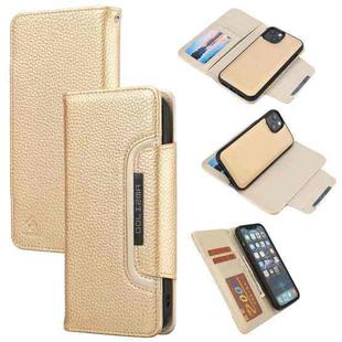 Litchi Texture Detachable Horizontal Flip PU Leather Case with Holder & Card Slots & Wallet & Photo Frame For iPhone 13(Gold)