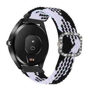 For Garmin Venu/Vivoactive 3 20mm Universal Adjustable Braided Elastic Diamond Buckle Watch Band(Black White)