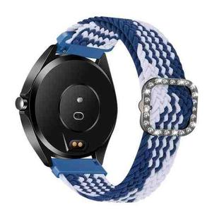 For Garmin Venu/Vivoactive 3 20mm Universal Adjustable Braided Elastic Diamond Buckle Watch Band(Blue White)