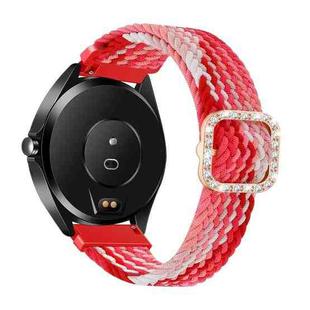 For Garmin Venu 2/Samsung Gear S3/Xiaomi Haylou RS3 22mm Universal Adjustable Braided Elastic Diamond Buckle Watch Band(Strawberry)