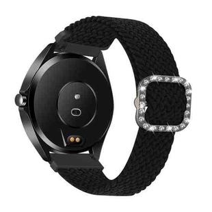For Garmin Venu 2/Samsung Gear S3/Xiaomi Haylou RS3 22mm Universal Adjustable Braided Elastic Diamond Buckle Watch Band(Black)