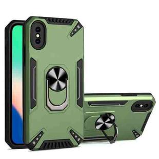 For iPhone X / XS PC + TPU Protective Case with 360 Degrees Rotatable Ring Holder(Dark Green)