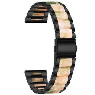 For Garmin Venu/Vivoactive 3 Music 20mm Universal Three-beads Stainless Steel + Resin Watch Band(Black+Pink Green)