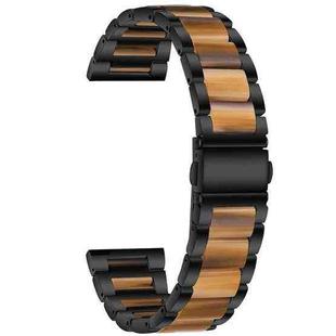 For Garmin Venu/Vivoactive 3 Music 20mm Universal Three-beads Stainless Steel + Resin Watch Band(Black+Honey)