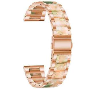 For Garmin Venu/Vivoactive 3 Music 20mm Universal Three-beads Stainless Steel + Resin Watch Band(Rose Gold+Pink Green)