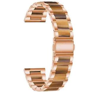 For Garmin Venu/Vivoactive 3 Music 20mm Universal Three-beads Stainless Steel + Resin Watch Band(Rose Gold+Honey)