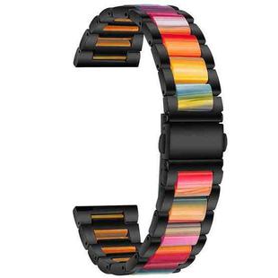 For Huawei Watch 3/3 Pro/Garmin Venu 2 22mm Universal Three-beads Stainless Steel + Resin Watch Band(Black+Rainbow)