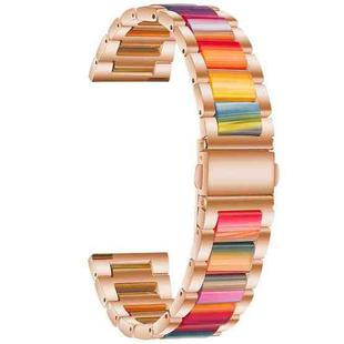 For Huawei Watch 3/3 Pro/Garmin Venu 2 22mm Universal Three-beads Stainless Steel + Resin Watch Band(Rose Gold+Rainbow)