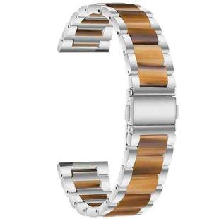 For Huawei Watch 3/3 Pro/Garmin Venu 2 22mm Universal Three-beads Stainless Steel + Resin Watch Band(Silver+Honey)